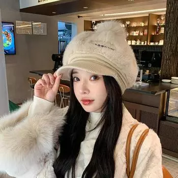 Acubi Bear Ear Beanie Y2K Emo Furry Hat Gyaru Cutecore Fluffy Cap Downdown Girls Cottagecore Slouchy Accessories One Size белый