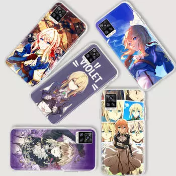 AD93 Фиолетовый Evergarden Прозрачный чехол для Samsung A04 A14 A23 A34 A54 M23 M33 M52 M53 Realme 10 9 C30S C35 C55 VIVO Y02 Y21 Y33S Y51 X80 V25 Чехол Infinix Note 10 Pro капри