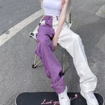 ADAgirl Мешковатые джинсы женские уличная одежда в стиле хип-хоп винтажные прямые фиолетовые джинсовые брюки с высокой талией Harajuku широкие брюки Mujer S