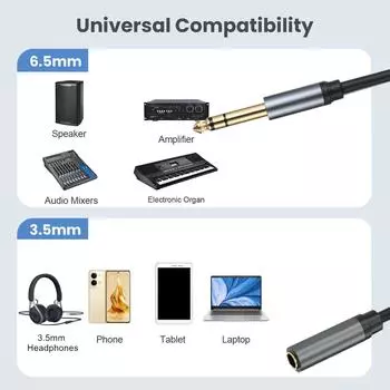 Адаптер 1/4 на 1/8 , адаптер 3,5 мм 1/8 дюйма (мама) на 6,35 мм 1/4 дюйма (папа) Чистая и стабильная передача звука 30-Single Channel