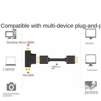 Адаптер 2 в 1, совместимый с Mini/Micro/HDMI, удлинитель для разъема «папа-мама», совместимый с HDMI, удлинительный адаптер-конвертер для кабеля чёрный