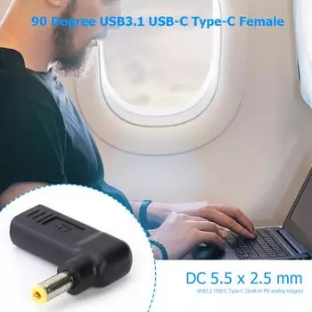Адаптер 90 градусов USB3.1 USB-C Type-C Female на 5,5x2,5 мм DC Male Plug UK