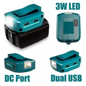 Адаптер аккумулятора для Makita Dual USB светодиодный рабочий фонарь для Makita 14.4V/18V Li-on аккумулятор BL1830 BL1430 портативный фонарик-лампа CHINA