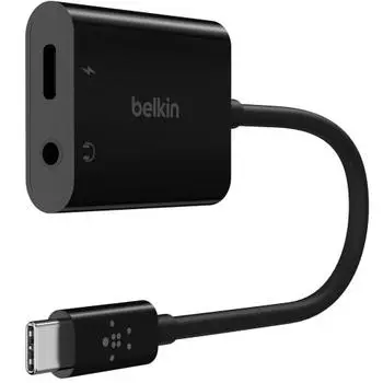 Адаптер Belkin 3,5 мм Audio + USB-C для зарядки 60 Вт, быстрая зарядка, совместим с iPhone 15 / iPad Pro / iPad mini / iPad Air / Galaxy / Xperia / Pixel /
