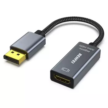 Адаптер BENFEI Active DisplayPort to Unidirectional DP to HDMI, совместимый с настольными компьютерами и другими моделями, переходник Male to Space Gray HDMI, (Источник) (дисплей) (4K @ 60 Гц)