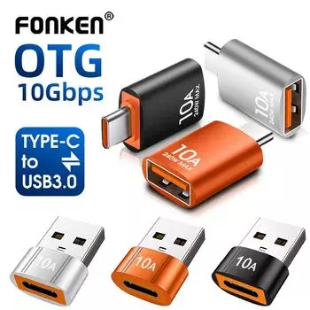 Адаптер данных Fonken 10A USB 3.0 Type-C USB-A к Type-C/Type-C к USB OTG-коннектору для Macbook Xiaomi Samsung USB A to Type-C чёрный