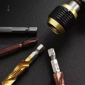 Адаптер для электрической дрели с шестигранным хвостовиком 1/4 дюйма с быстроразъемным соединением - самоблокирующийся соединитель для сверл и держателей чёрный