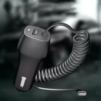 Адаптер для автозапчастей Power Micro с телефоном USB Type-C Пружинный кабель Зарядное устройство Быстрая зарядка автомобиля Micro USB белый