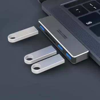 Адаптер для док-станции для ноутбука, практичный портативный многофункциональный концентратор типа C для многопортового компьютера темно серый