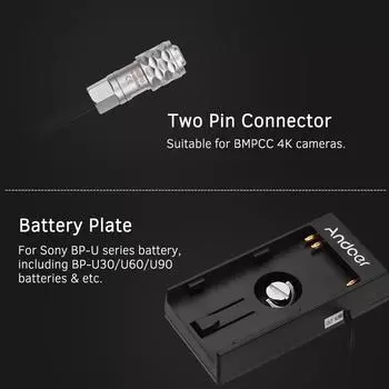 Адаптер для крепления аккумуляторной батареи Andoer Camera DV с 14-дюймовым винтом для Blackmagic Cinema Spring Cable чёрный