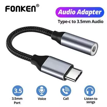 Адаптер для наушников FONKEN, кабель USB C Type C с разъемом 3,5 мм, адаптер AUX Type-C, кабель аудиоконвертера 3,5 Type C Cable