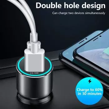 Адаптер для прикуривателя PD30W+QC22.5W Автомобильное зарядное устройство для телефона Адаптер USB с двумя портами Быстрое автомобильное зарядное устройство для телефона A чёрный