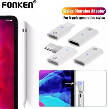 Адаптер для зарядки стилуса Fonken для Apple Pencil 1-го поколения Type-C с разъемом для зарядного устройства Lightning со световым индикатором Style A белый