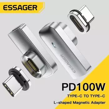 Адаптер Essager PD 100 Вт USB C OTG для быстрой зарядки типа C, разъем 20 Гбит/с, синхронизация данных 4 К, 60 Гц для ноутбука Macbook серый