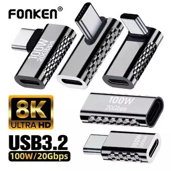 Адаптер Fonken 100 Вт USB3.2 OTG Type C, 20 Гбит/с, передача данных из цинкового сплава, быстрая зарядка, видеоразъем 8K для телефона, планшета Type A серебряный