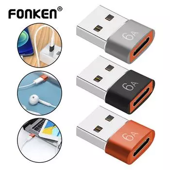 Адаптер Fonken 6A OTG USB для конвертера типа C для Macbook Samsung чёрный