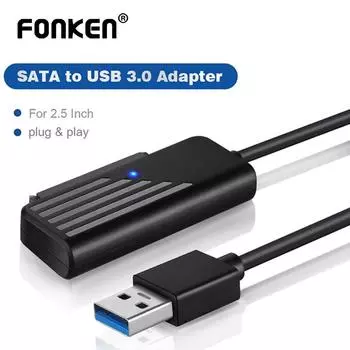 Адаптер Fonken SATA-USB 3,0, тип C-кабель SATA, высокоскоростная передача данных 5 Гбит/с для 2,5-дюймового жесткого диска, адаптер SATA USB to SATA-20CM чёрный