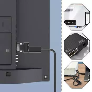 Адаптер HDMI-Men-Mamm совместимый с VGA HD 1080P кабель Дисплей Проектор Аудио ТВ Компьютер G1T6 black-1set