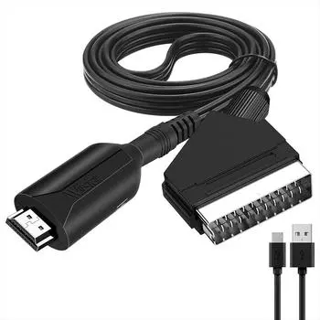 Адаптер HDMI-SCART, аудио-видео кабель-конвертер 1 м, поддержка PAL/NTSC для HDTV DVD Box, преобразователь сигнала SCART с кабелем питания 1m