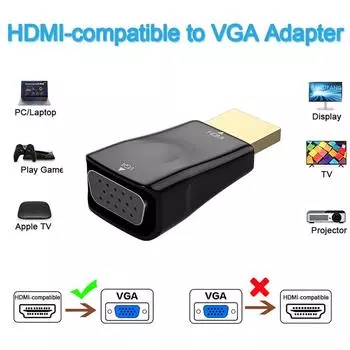 Адаптер HDMI-VGA HD 1080P, аудиокабель, конвертер для ПК, ноутбука, ТВ-приставки, компьютерного дисплея, проектора белый