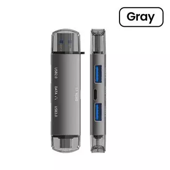 Адаптер кардридера 6 в 1 USB 3.0 Type C к SD TF кардридер HUB для iPhone 16 15 Samsung ПК ноутбука конвертер серый