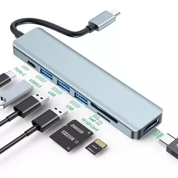 Адаптер-концентратор 7-в-1, тип C HDMI, 100 Вт, быстрая высокоскоростная карта памяти SD, совместимая с MacBook Pro, iPad Pro, док-станция, совместимая с устройствами