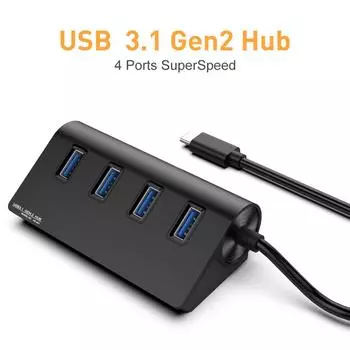 Адаптер-концентратор USB 3.1 Gen 2 Type C, 10 Гбит/с, 4 порта, разъем «папа-мама», USB C на USB A, мультисплиттер, компьютерные аксессуары чёрный