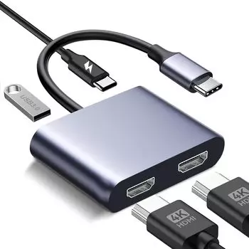 Адаптер-конвертер USB C HDMI Topamz Dual HDMI Hub 2 порта HDMI USB порт PD зарядный порт Multi Display Adapter совместим с устройствами USB C, такими как XPS