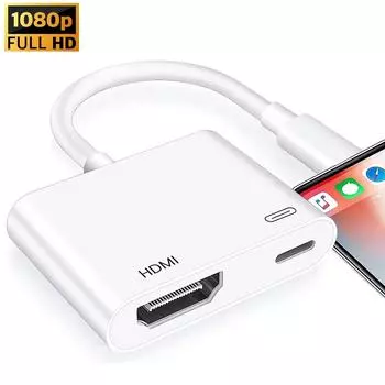 Адаптер Lightning-HDMI, конвертер экрана 1080P, совместимый адаптер iPhone-HDMI для моделей iPhone, iPod, ТВ-мониторы, проектор белый
