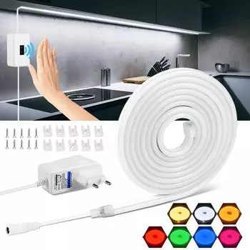Адаптер MALITAI EU, неоновый, 12 В, кухонная лампа, 1 м-5 м, водонепроницаемый светодиодный светильник для шкафа, подсветка шкафа, домашнее освещение 1M-EU Plug белый