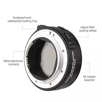 Адаптер объектива EF-EOSR PRO Кольцо для крепления камеры с автоматической фокусировкой и нейтральным фильтром Электронное управление диафрагмой чёрный
