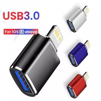 Адаптер OTG для IOS для iPhone 14, 13, 12, 11 Pro, iPad U, переходник с подсветкой диска «папа» на USB 3,0 для iOS 13 и выше синий