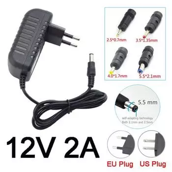 Адаптер переменного тока постоянного тока 5,5*2,1 мм 4,0*1,7 мм 3,5*1,35 мм 2,5*0,7 мм штекерный преобразователь постоянного тока 12 В 2 А переменного тока 100-240 В зарядное устройство DC 5.5x2.1mm US Plug чёрный