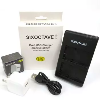 Адаптер переменного тока SIXOCTAVE также поддерживает розетку Sony, совместимую с двумя зарядными устройствами, зарядное устройство может заряжать до 2 аккумуляторов одновременно, может использоваться с оригинальными
