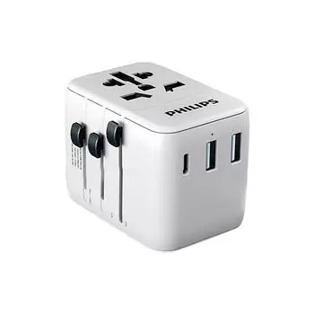 Адаптер Philips Travel Plug Global Conversion Plug/Socket UK Hong Kong Europe Standard Multifunction Socket 15 Вт Быстрая зарядка USB-зарядка SPB1005 чёрный