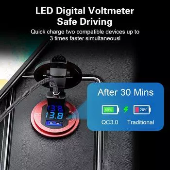 Адаптер питания 12 В 24 В Автомобильные зарядные устройства USB 3.0 Портовый разветвитель Светодиодный вольтметр Сенсорный переключатель Прицеп Грузовик Караван Аксессуары Интерьер