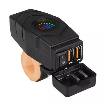 Адаптер питания 36 Вт, разъем с переключателем, адаптер для быстрой зарядки, цветной светодиодный вольтметр, два USB-порта QC3.0, USB-зарядное устройство для мотоцикла 12 В-24 В Rearview mirror зелёный