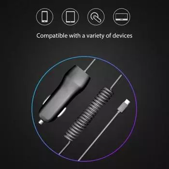 Адаптер питания для автомобильного зарядного устройства для быстрой зарядки телефона с пружинным кабелем Micro USB Type-C Micro USB белый