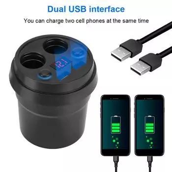 Адаптер питания для чашки DC 5 В 3,1 А со светодиодным дисплеем напряжения 2 USB автомобильное зарядное устройство для мобильного телефона чёрный