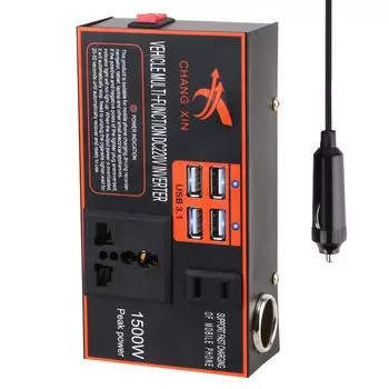 Адаптер питания, конвертер, зарядное устройство USB с выключателем, 8 портов, разъем прикуривателя, универсальный автомобильный инвертор постоянного тока 12 В/24 В в переменный ток 110 В/220 В, гнездо прикуривателя чёрный