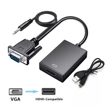 Адаптер преобразователя VGA в HDMI с аудиокабелем Кабель VGA «папа» к HDMI «мама» 1080P Адаптер VGA для ноутбука ПК к проектору HDTV