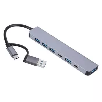 Адаптер-разветвитель USB Type-C Multi, портативный USB-концентратор, адаптер-разветвитель Multi, высокоскоростная передача данных, Plug and Play для ПК 7 Ports