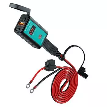 Адаптер SAE-USB типа C, водонепроницаемый комплект зарядного устройства для телефона для мотоцикла, быстрая зарядка QC 3.0 и PD, вольтметр, двухпортовый переключатель ВКЛ/ВЫКЛ, 3 способа установки 6.66x3.8x2.13cm чёрный