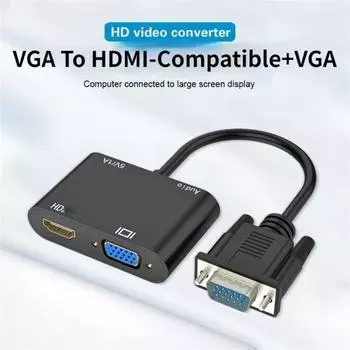 Адаптер, совместимый с Vga-HDMI, Vga-сплиттер с аудиоконвертером 3,5 мм для ПК-проектора HdTV чёрный
