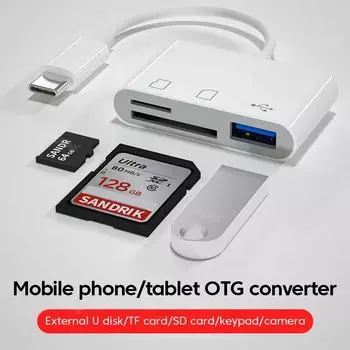 Адаптер типа C Устройство чтения карт памяти Micro SD Устройство чтения карт памяти TF CF USB-флешка для Macbook Huawei Samsung Xiaomi OTG Writer 15cm белый