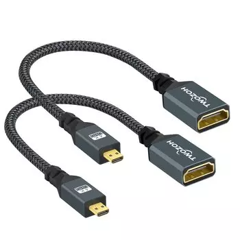 Адаптер Twozoh Micro HDMI - HDMI, 2 шт., кабель Micro HDMI Male - HDMI Female в оплетке, 1080p, совместимый с GoPro Hero 7 Raspberry Pi 4 Sony A6000