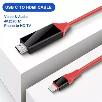 Адаптер Type-c к HDMI, совместимый с 10 Гбит/с, 4K30HZ, конвертерный кабель, 2 метра для компьютера, ноутбука, USB серый
