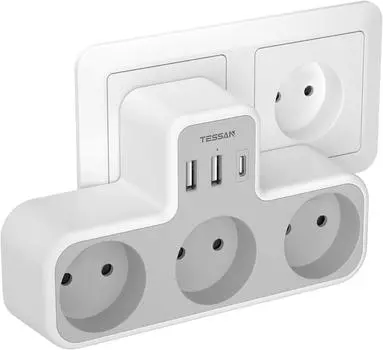 Адаптер-удлинитель настенной розетки TESSAN EU с 3 розетками переменного тока, 2 портами USB и 1 типом C, удлинитель с несколькими вилками 6 в 1 для дома 3 Outlets and 3 USB Ports серый