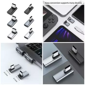 Адаптер USB C на USB C, 90 градусов, адаптер USB C «мама» на USB «папа», 40 Гбит/с, синхронизация данных, адаптер для быстрой зарядки 100 Вт для ПК B серебряный