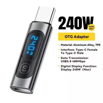 Адаптер USB C типа C на USB C 3,0 2,0, 240 Вт, разъем OTG, адаптер для передачи данных цифрового дисплея, 100 Вт для Macbook Pro Air Samsung